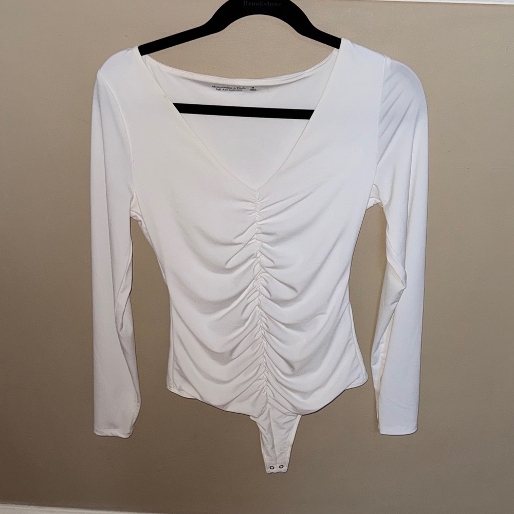 Abercrombie & Fitch White Ruched Bodysuit